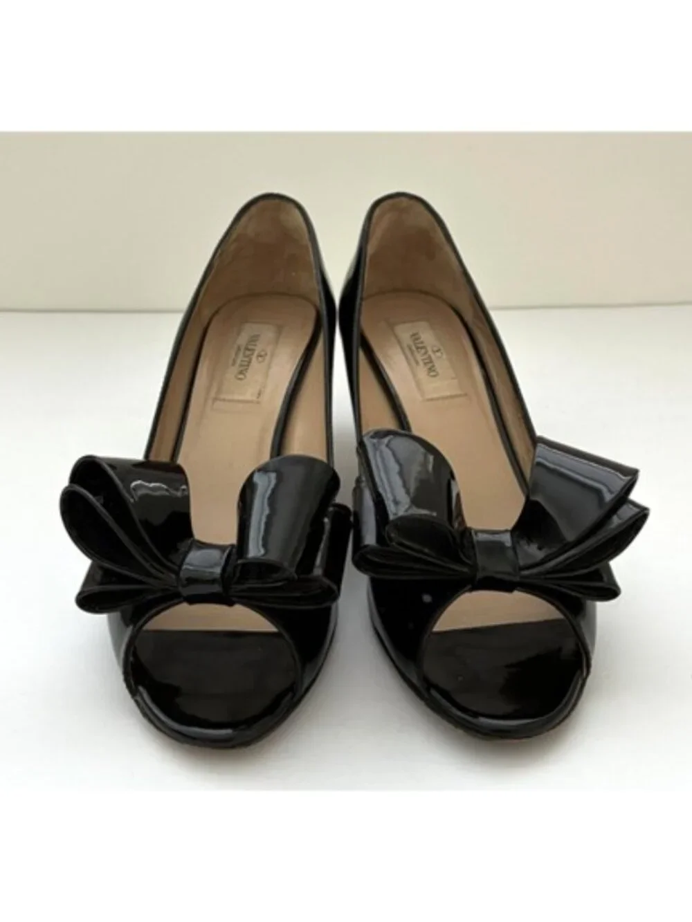 Valentino Garavani Patent Couture Bow Peep Toe Pumps
